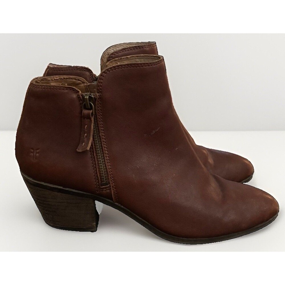 Frye Judith Double Zip Leather Ankle Boots Brown Womens 9.5